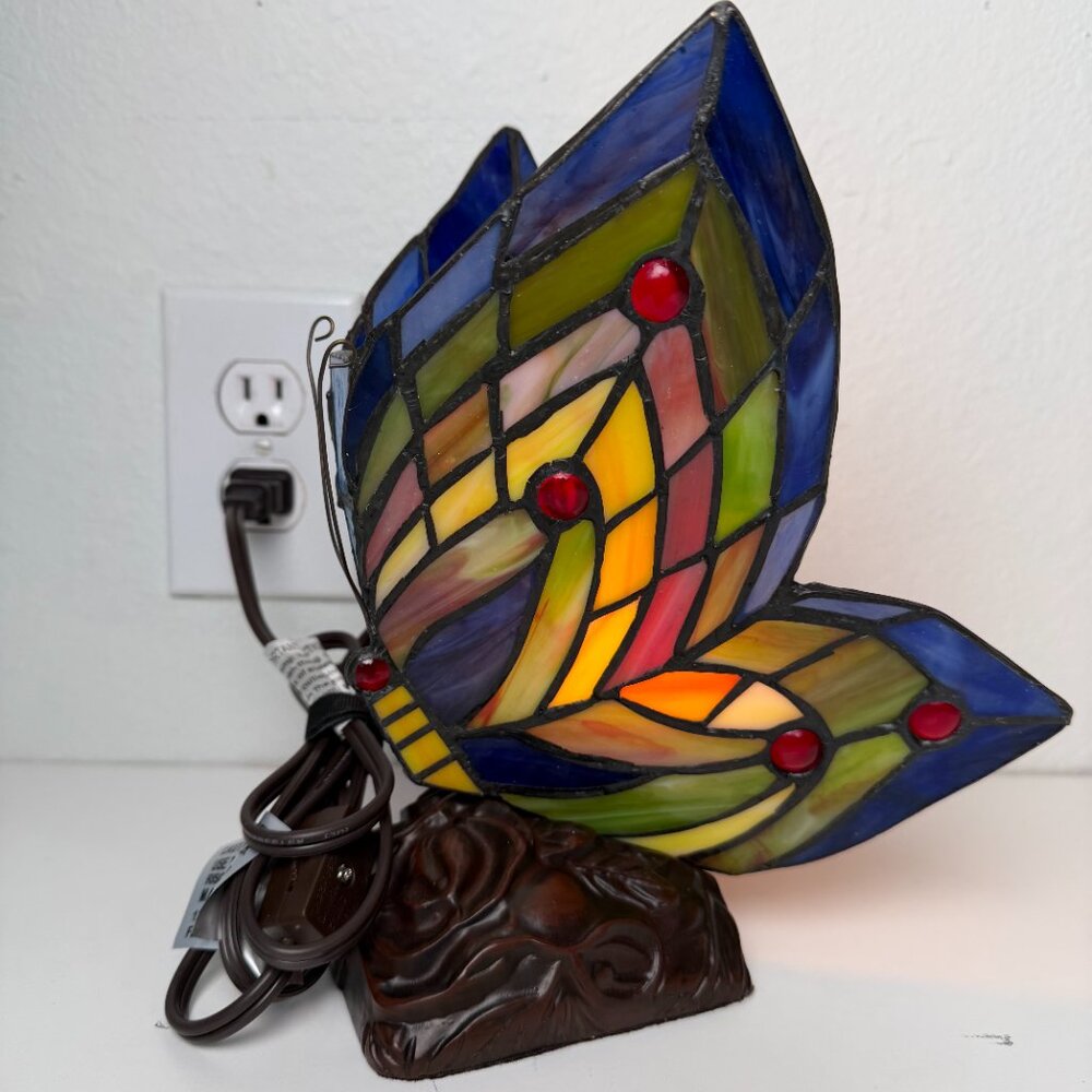 Stained Glass Butterfly Lamp - Tiffany Style Accent Light - Home Decor - Picture 2 of 7